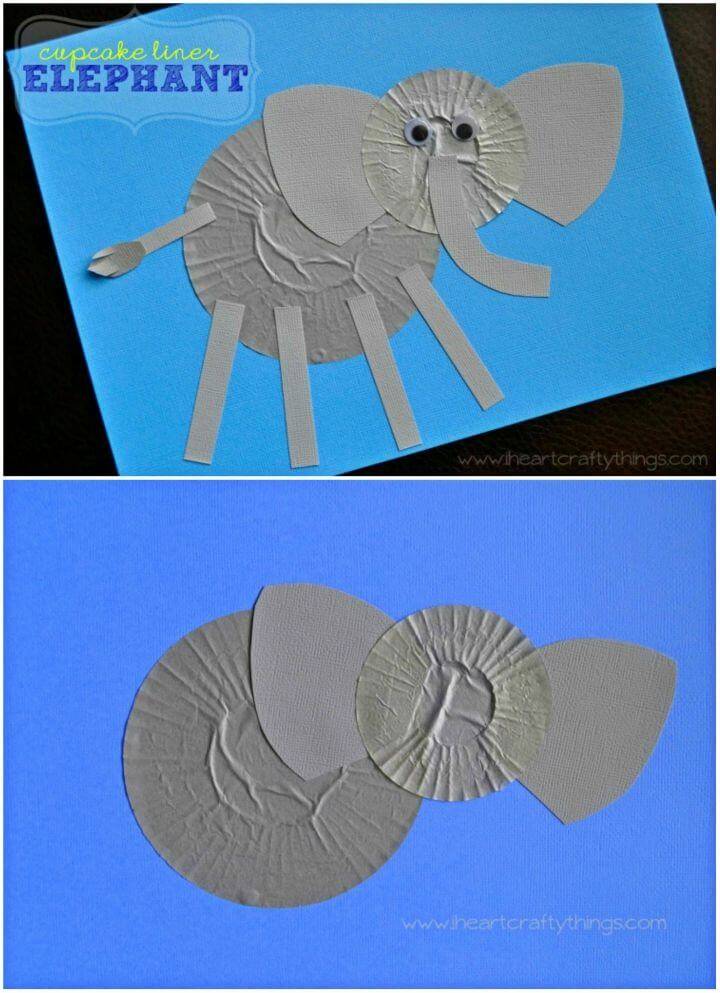 Cute DIY Cupcake Liner Elephant Craft, make also the Cool Elephant art using cupcake liners