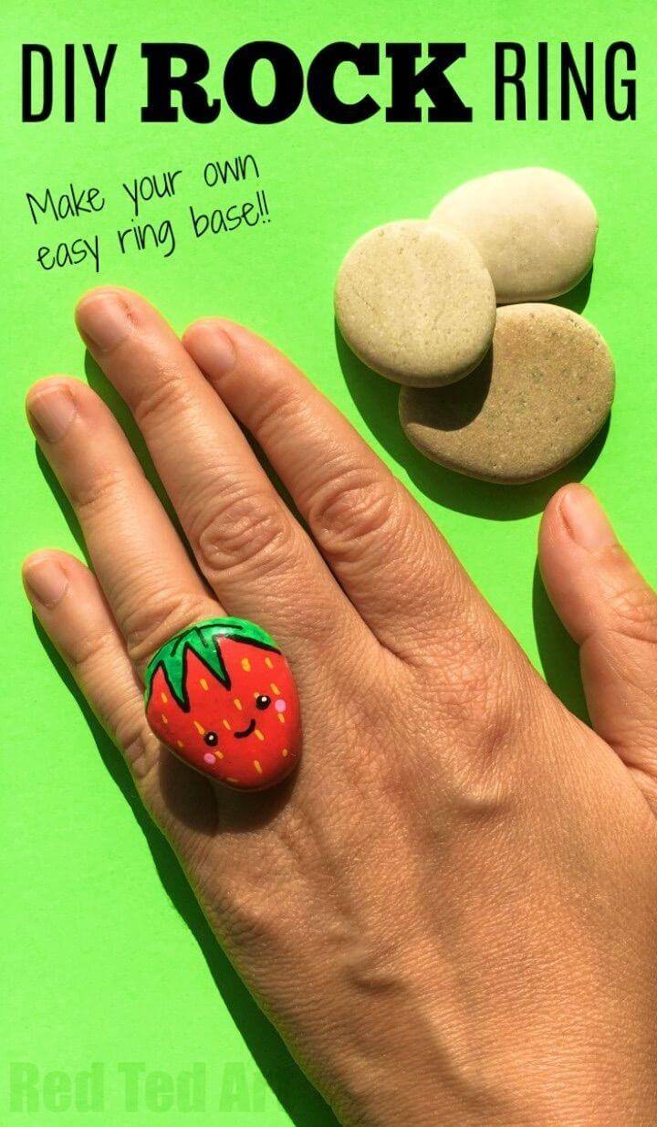 Cute DIY Kawaii Strawberry Ring, Painted Rock Fruits, Painted Rock Garden Markers