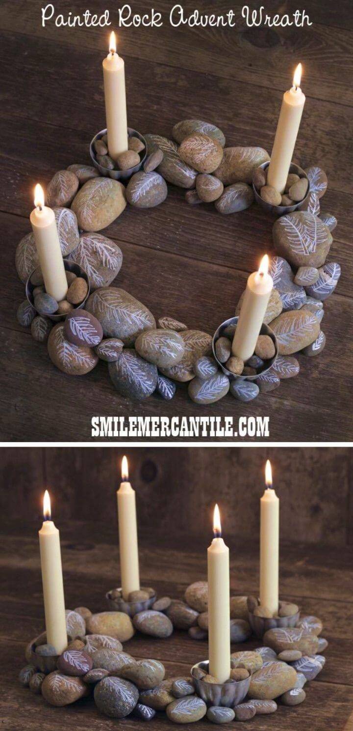 DIY Advent Wreath with Painted Rocks, painting on rocks free patterns