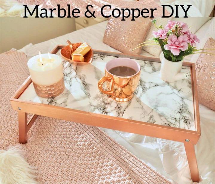 DIY Copper and Marble Pet Table, make also the faux marble tables for your pet by simply covering the tops of the wooden tables with marble contact paper!