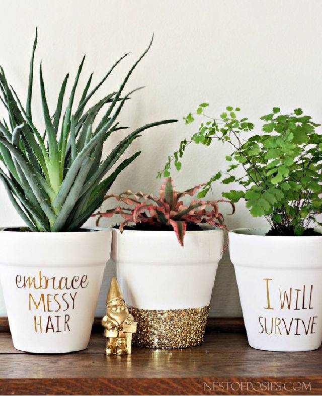 DIY Gold Foil Letting Succulent Pots