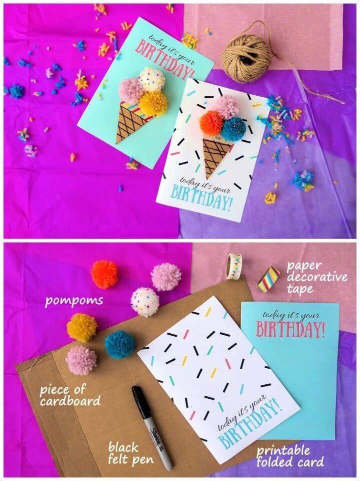 DIY Ice Cream Birthday Card, Handmade Birthday Card for Kids
