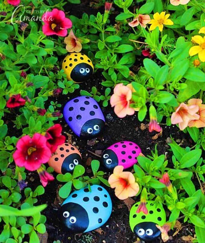 DIY Ladybug Painted Rocks, Painted Rocks Garden Bug Art
