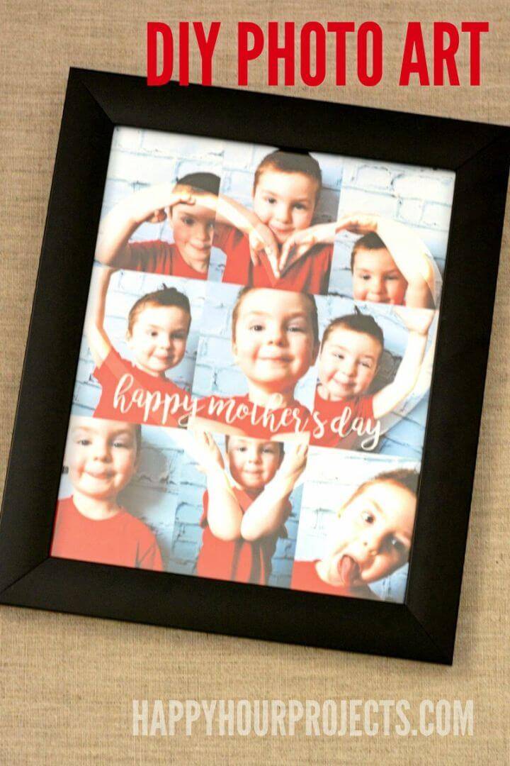 DIY Mother’s Day Photo Art Gifts, Put together also the photos making a love heart and then frame them up to gain a Mother's Gift!