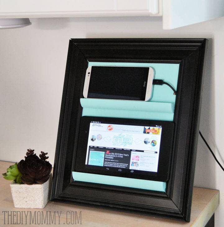 DIY Old Picture Frame Phone Charging Station and Tablet Holder