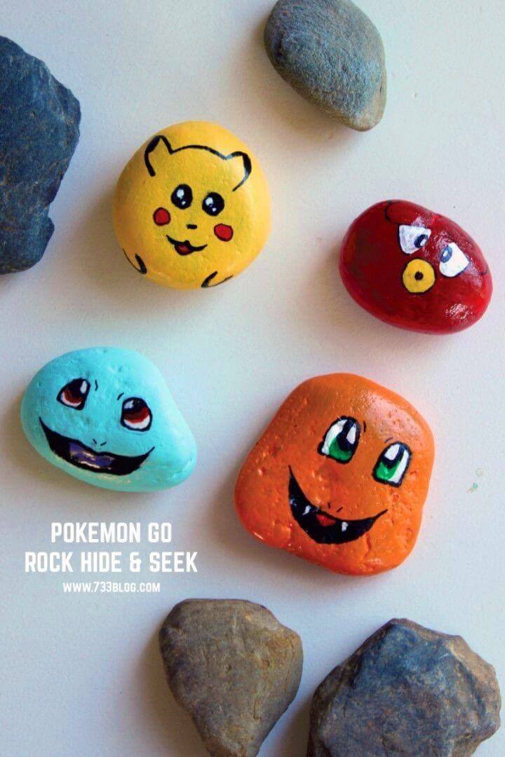 DIY Pokemon Go Rock Hide and Seek, How to Paint River Rocks, Painted River Rock fun Crafts!