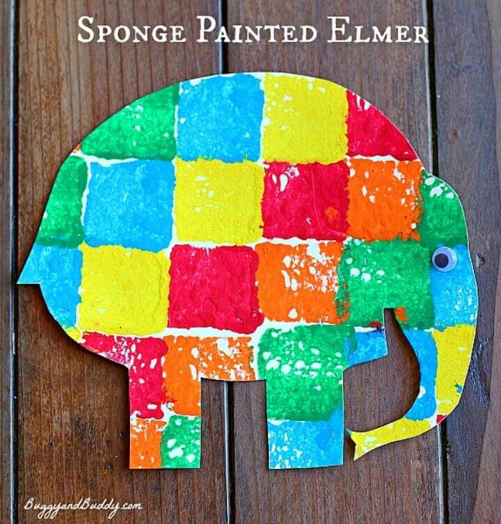 DIY Sponge Painted Elmer the Elephant, another great elephant craft for kids to make at home