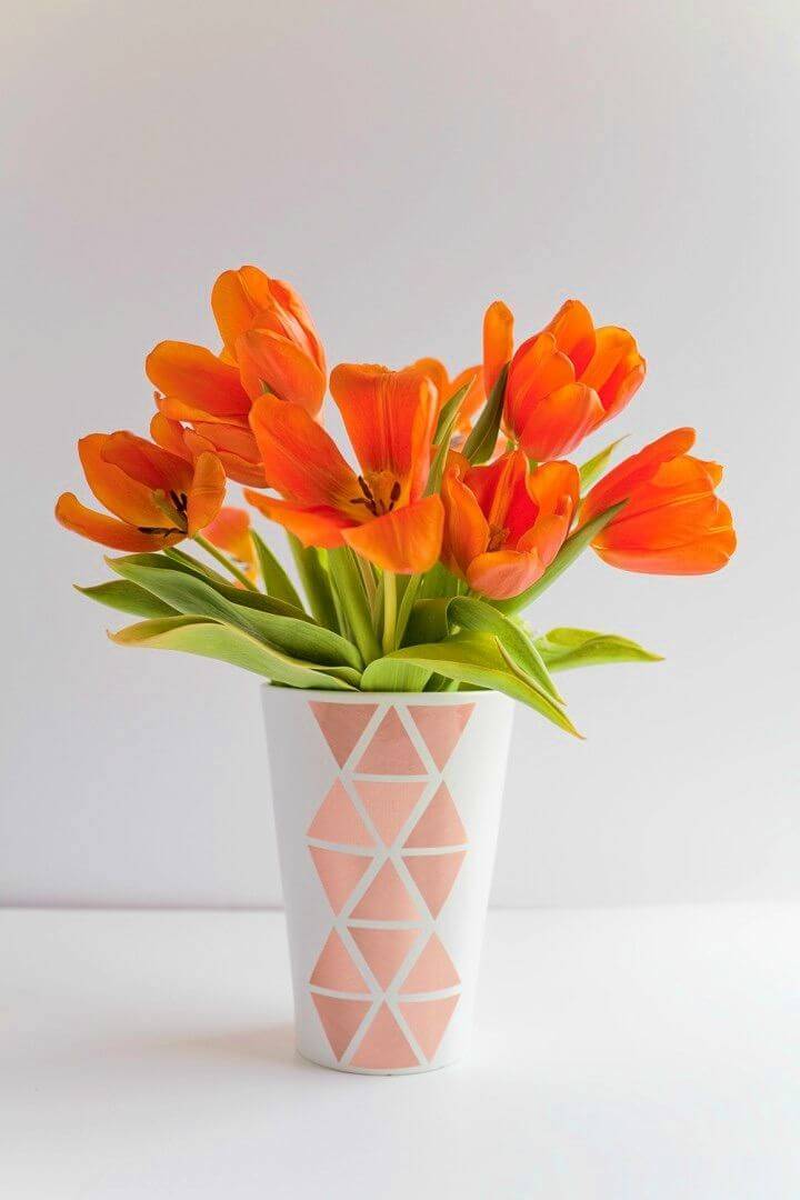 DIY Vase Out of Copper Contact Paper, jazz up your home decor vases with metallic geometrical design patterns cut out from the metal contact paper!