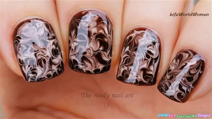 Dry Marble Chocolate Nails Using Needle