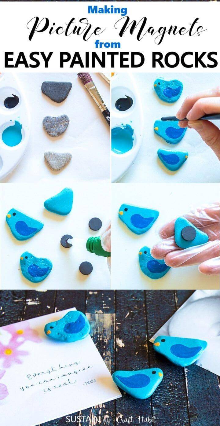 Easy DIY Painted Rocks Into Picture Magnets, easy rock painting ideas