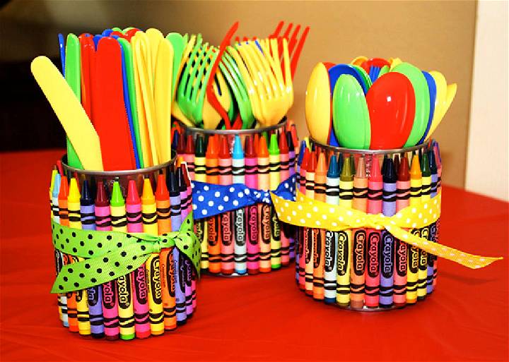 Homemade Crayon Utensil Holders for Summer Party