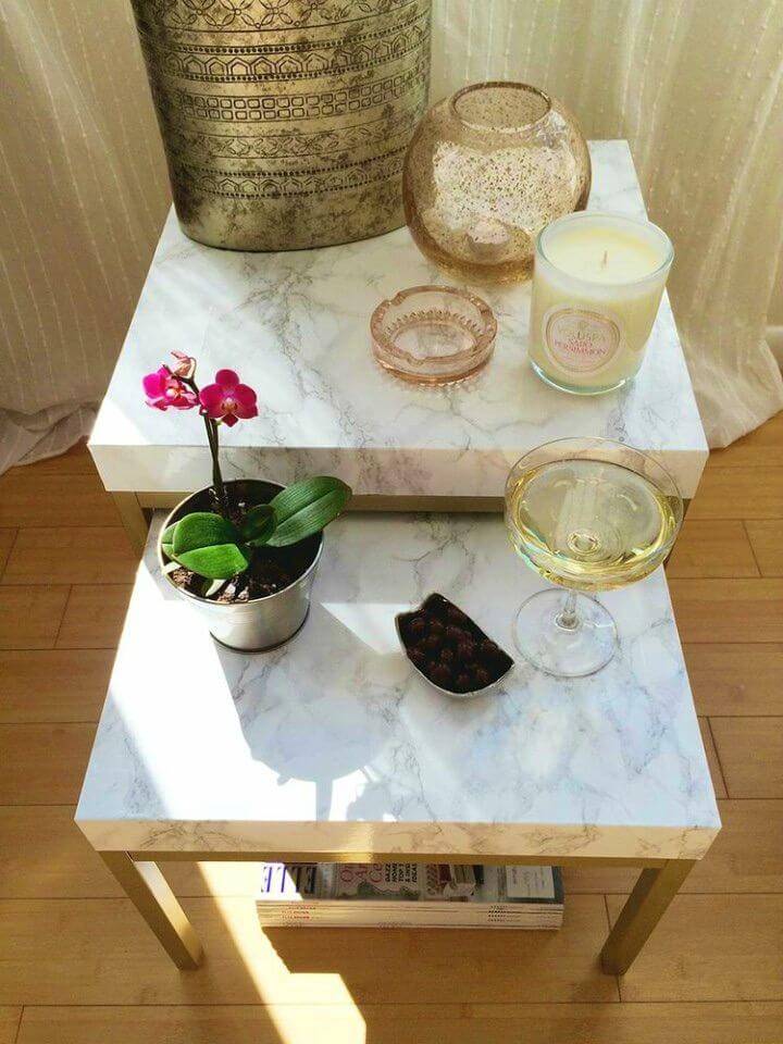 How to Make Contact Paper Table, get your table instantly marbleized using the marble contact paper,