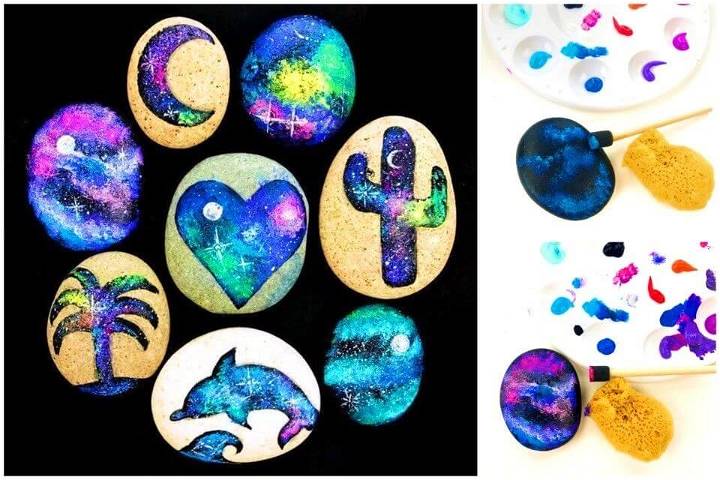 How to Make Galaxy Painted Rocks, Stenciling on Rocks, Free Rock Painting Designs and Patterns