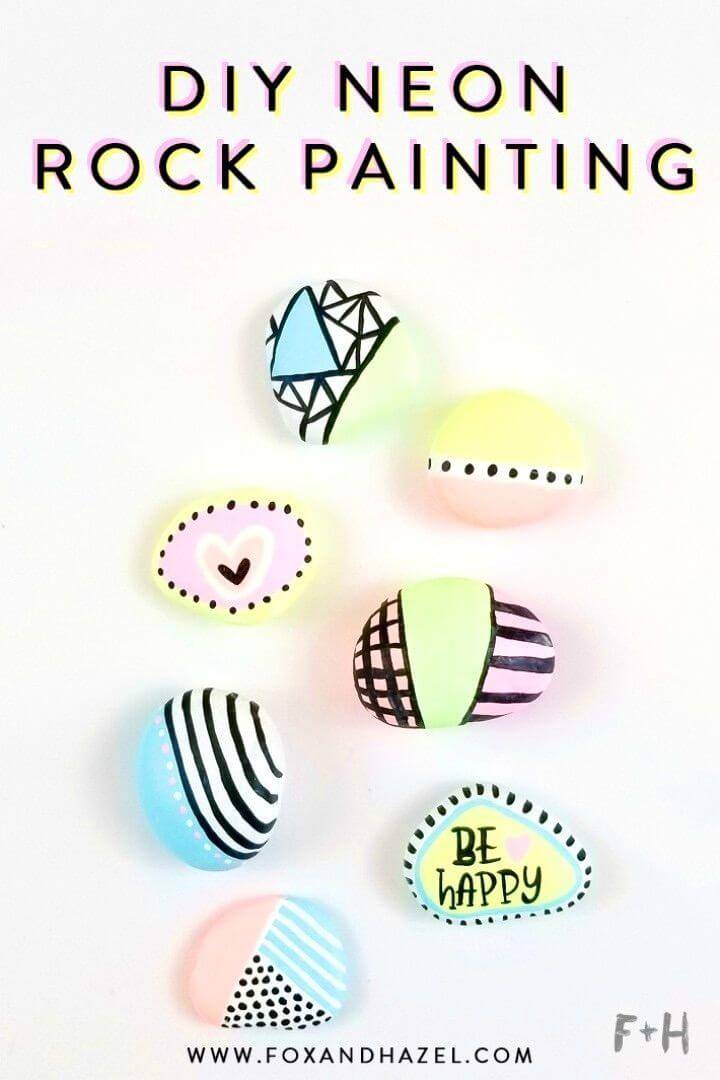 How to Make Neon Painted Rocks, rock painting ideas