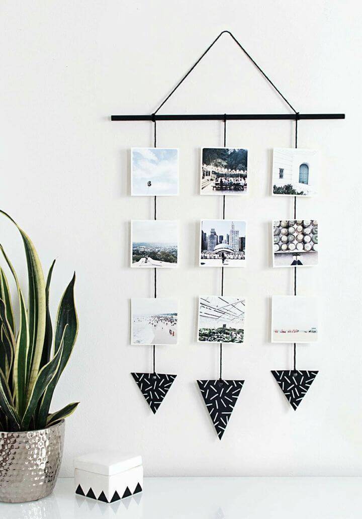 Make Photo Wall Hanging, you will love this way of photo hanging that involves stringing up the phptos and then to add them on the wall like yarn wall hanging!