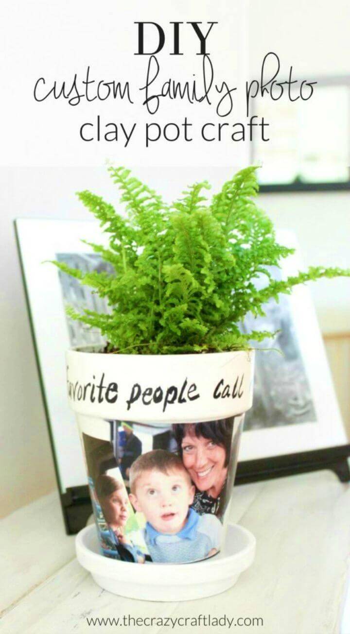 Make Your Own Photo Clay Pot, Personalize a clay pot by gluing a photos around it and make lovely photo gifts!