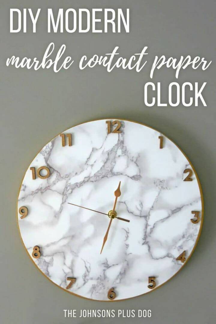 Modern DIY Marble Contact Paper Clock, bring the marble touch to your home by making the marbled wall clocks using marble contact paper