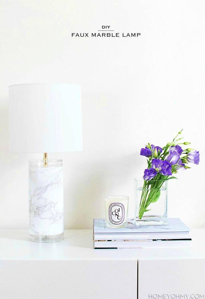 Quick to Make Faux Marble Lamp, bring also the marble touch to your home spaces by making marble lamps using marble contact paper!