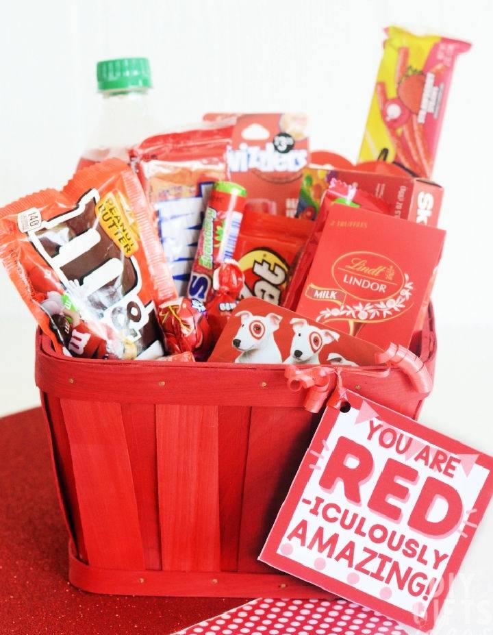 Red Gift Basket With Details Instructions