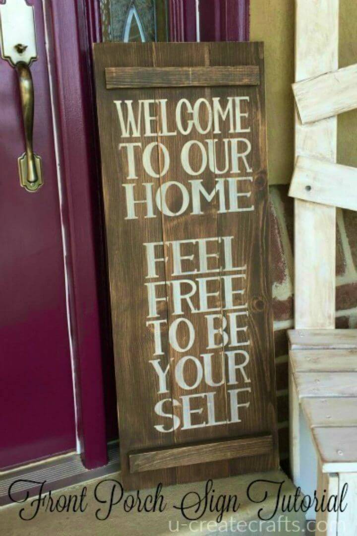 Simple DIY Welcome Sign, bring rusticity to your porch with this rustic stenciled wood porch welcome sign!