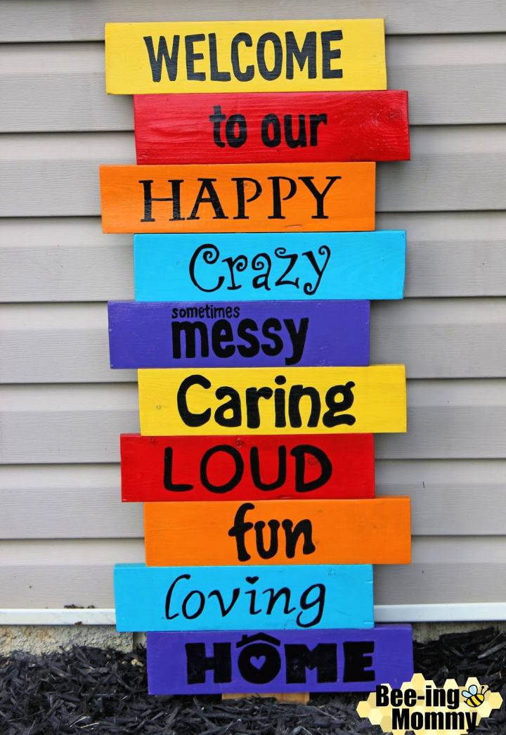 Colorful DIY Pallet Welcome Sign