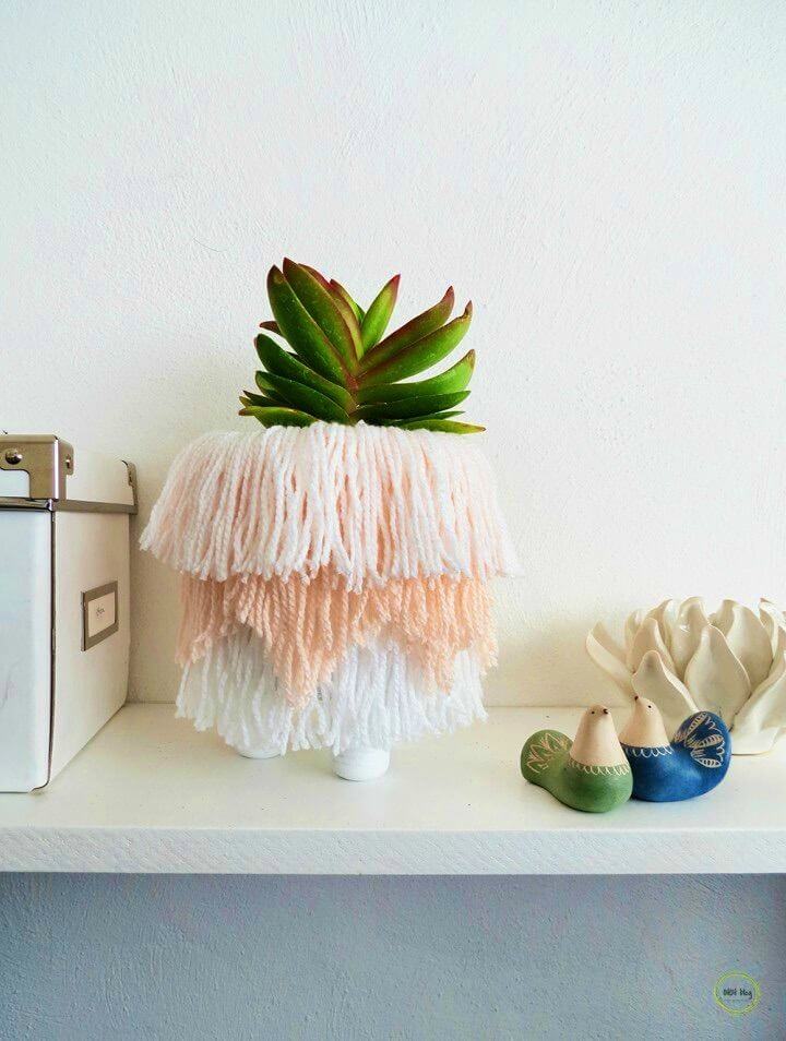 DIY Boho Fringed Planter Using Tin Can