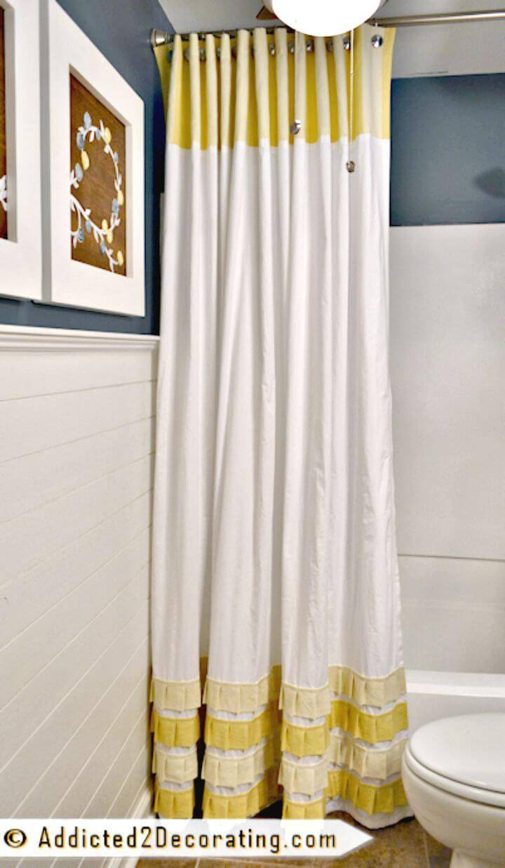 DIY Extra Long Shower Curtain with Pleated Ruffle Accents