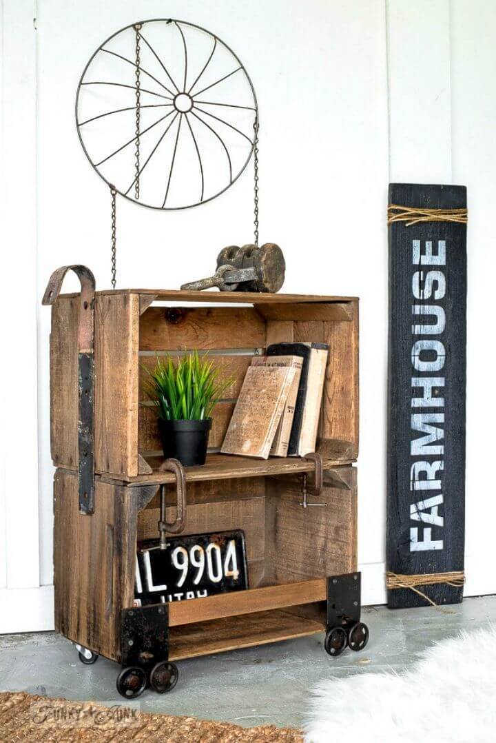 DIY Faux Industrial Cart Coffee Crate Side Table