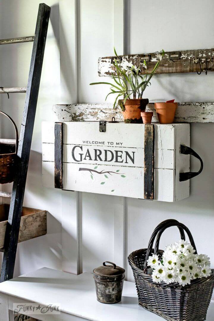 DIY Garden Sign Crate Entry Table on a Wall
