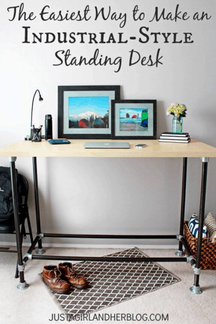 DIY Industrial Style Standing Pipe Desk