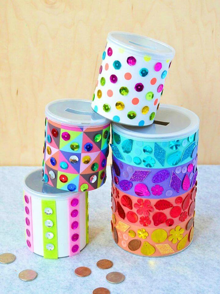 Rainbow-Hued Sequin Piggy Bank Ideas