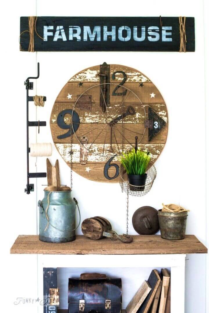 DIY Salvaged Junk Clock With Farmhouse Sign 1