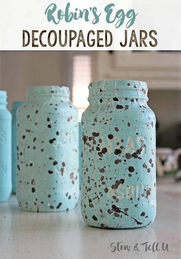 DIY Speckled Egg Textured Decoupage Mason Jars