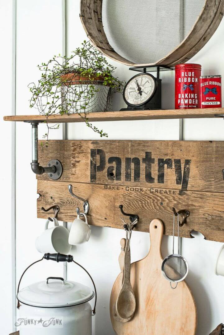 DIY Wood and Pipe Pantry Sign Shelf
