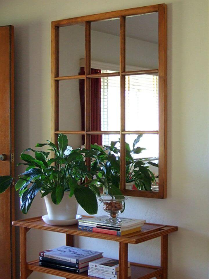 Easy DIY Salvaged Window Frame Mirror