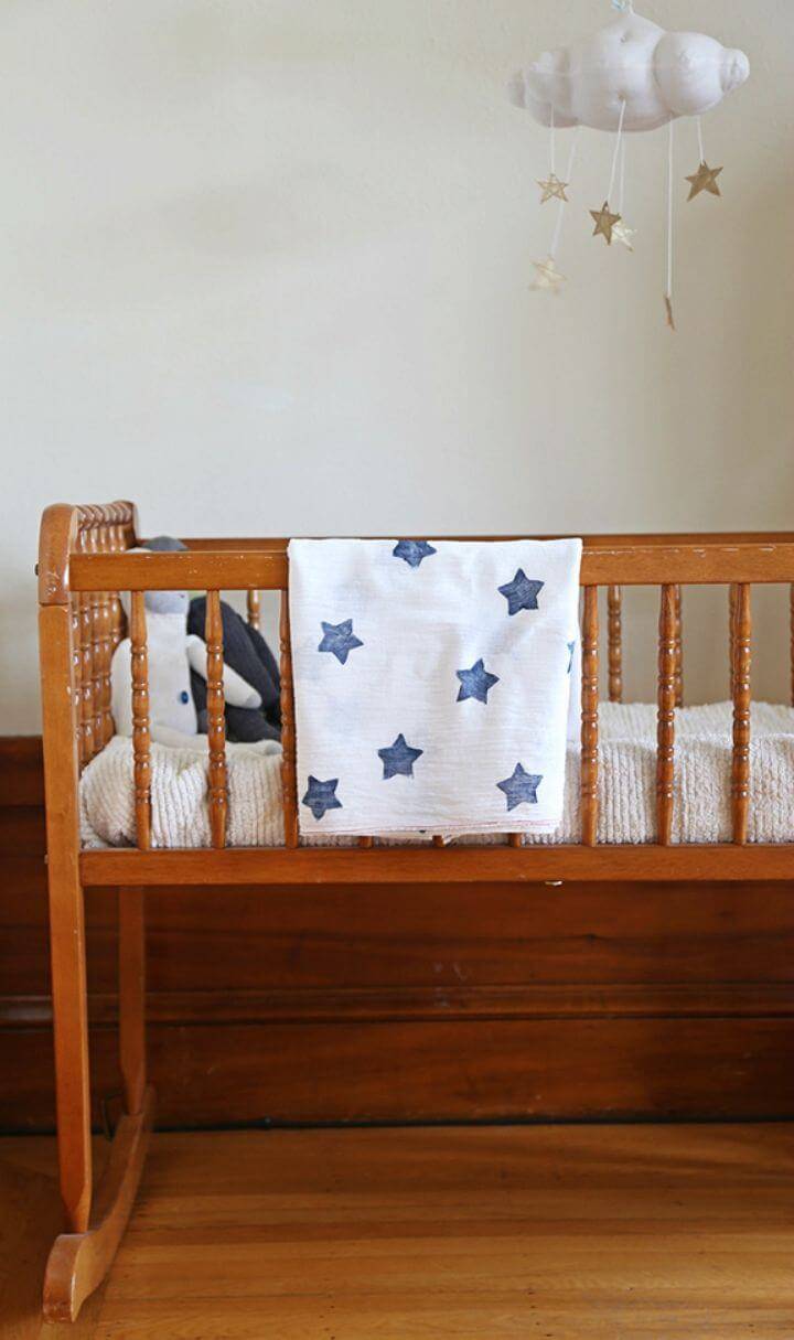 Easy DIY Star Printed Muslin Swaddle Blanket