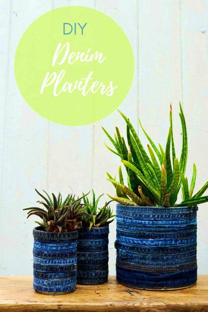 Gorgeous DIY Recycled Jeans Tin Can Planters