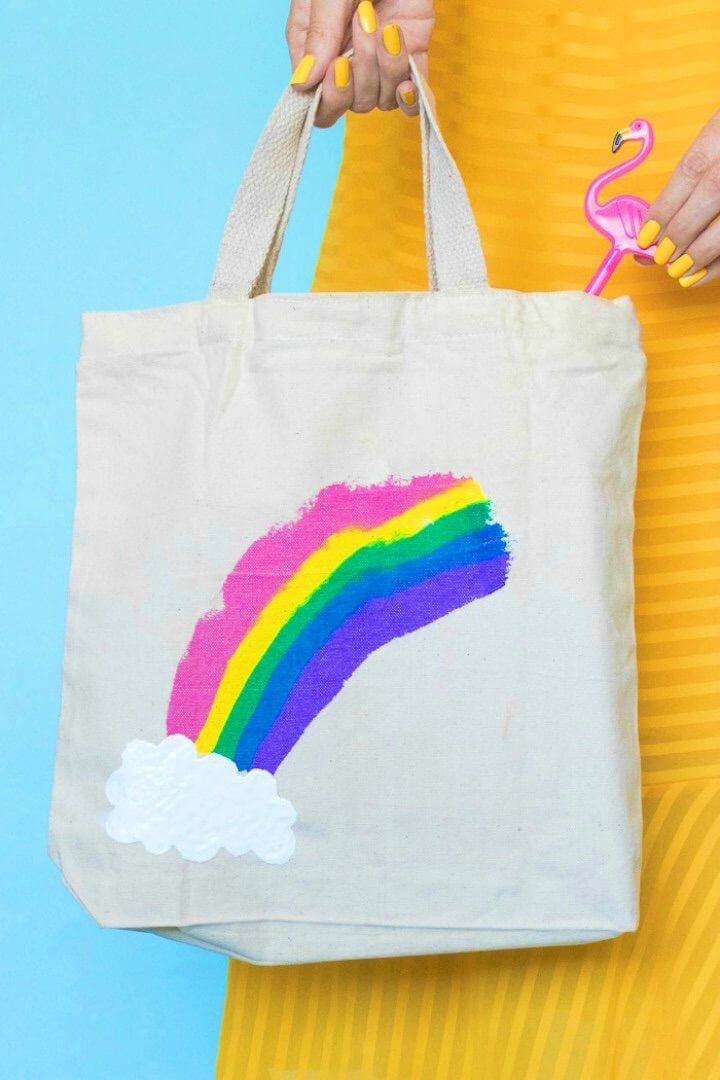 Make Rainbow Paint Scraped Tote Bag