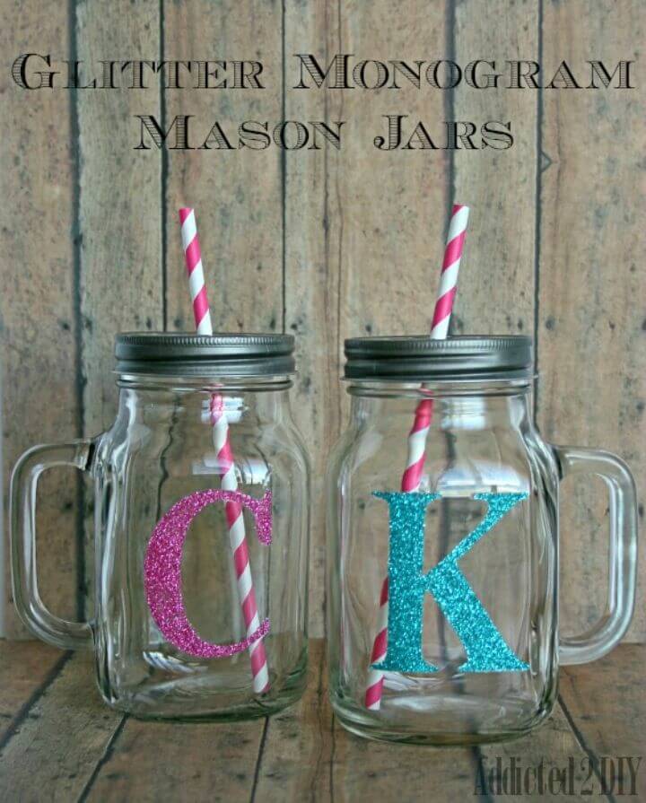 Pretty DIY Glitter Monogram Mason Jars