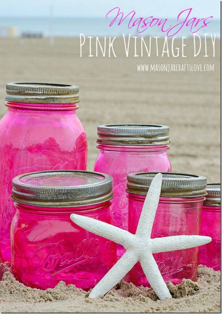 Pretty DIY Pink Vintage look Mason Jars