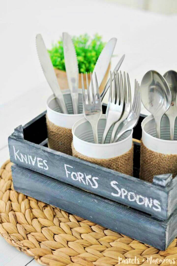 Quick DIY Tin Can Silverware Caddy