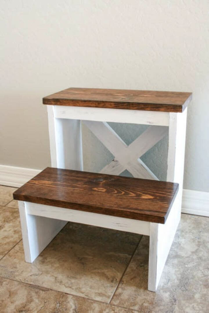 Rustic DIY One Board X Back Step Stool