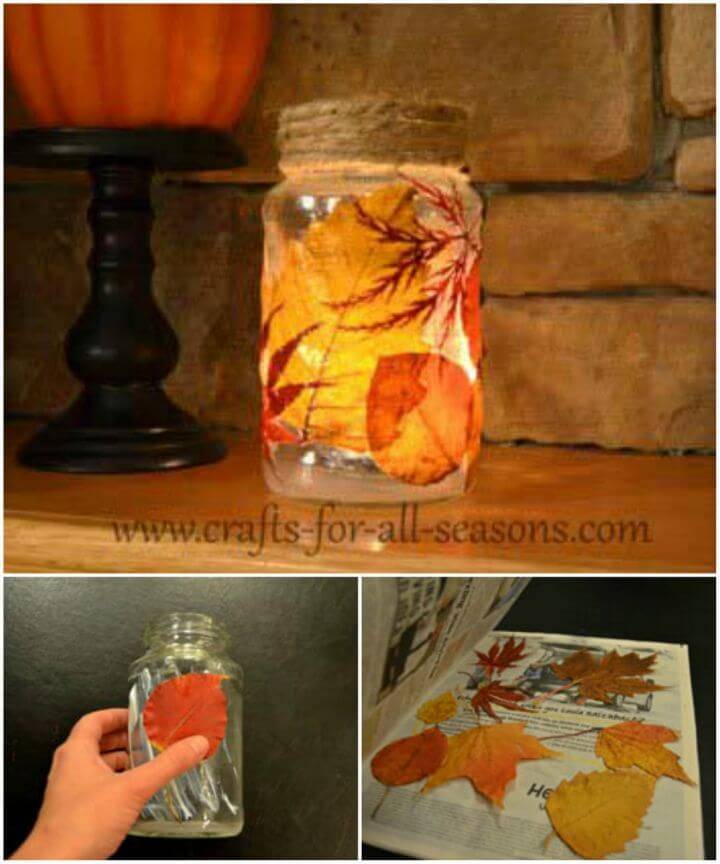 Simple DIY Decoupage Leaves on a Mason Jar