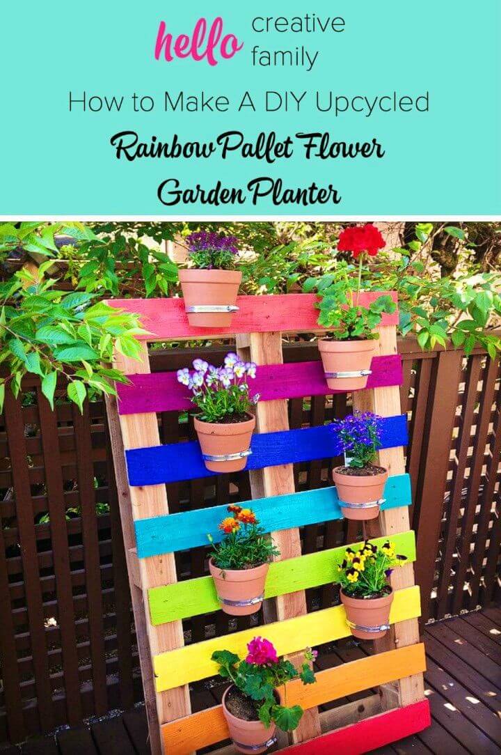 Upcycled Rainbow Pallet Flower Garden Planter