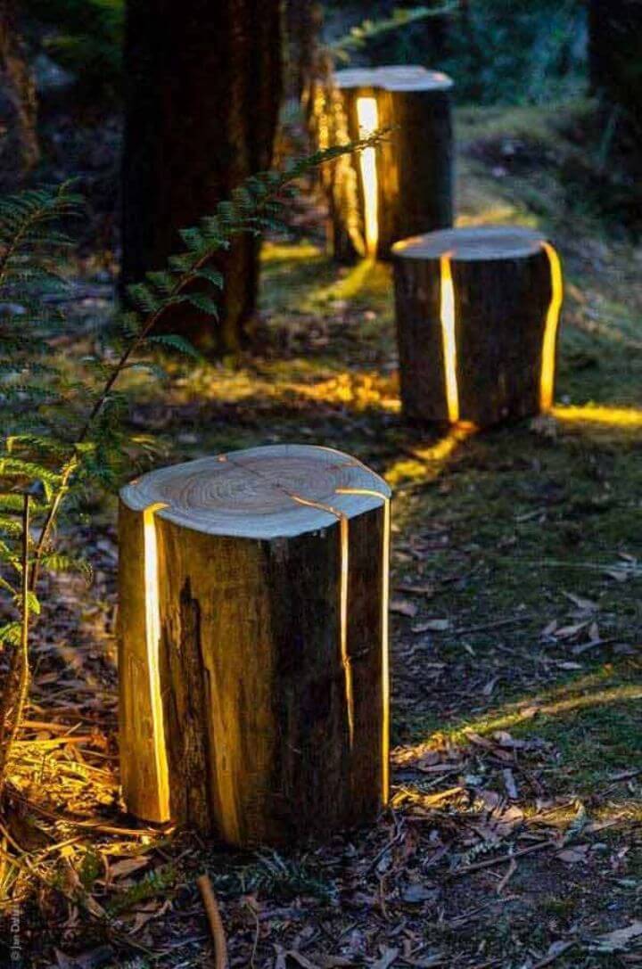 DIY Cracked Log Garden Lamp