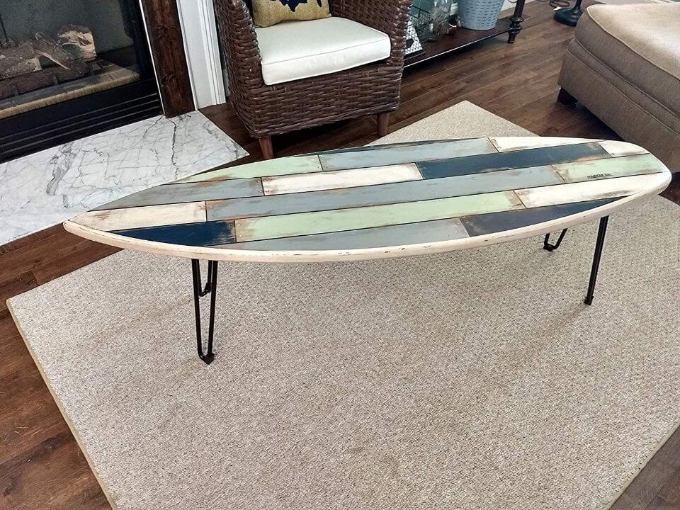 Faux Pallet Wood Surfboard Coffee Table