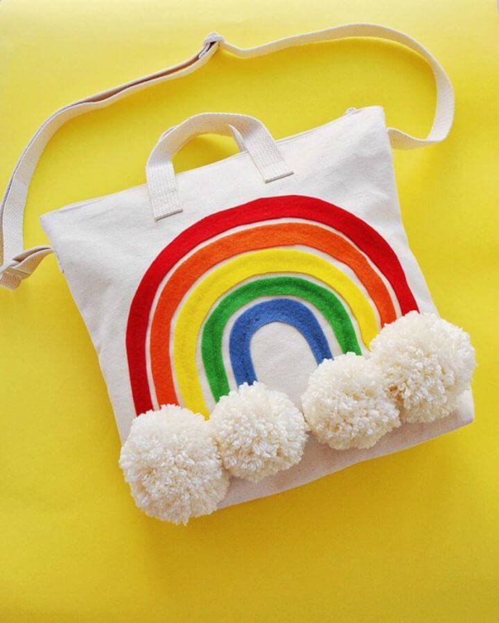Awesome DIY Rainbow Pom Pom Tote Bag