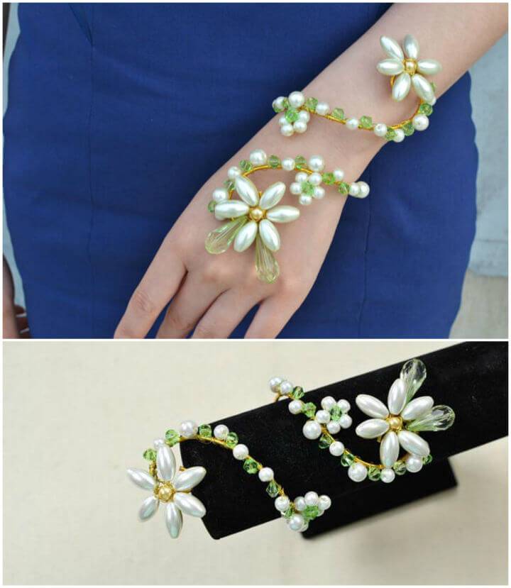 Beautiful DIY Wire Wrap Pearl Flower Bracelet