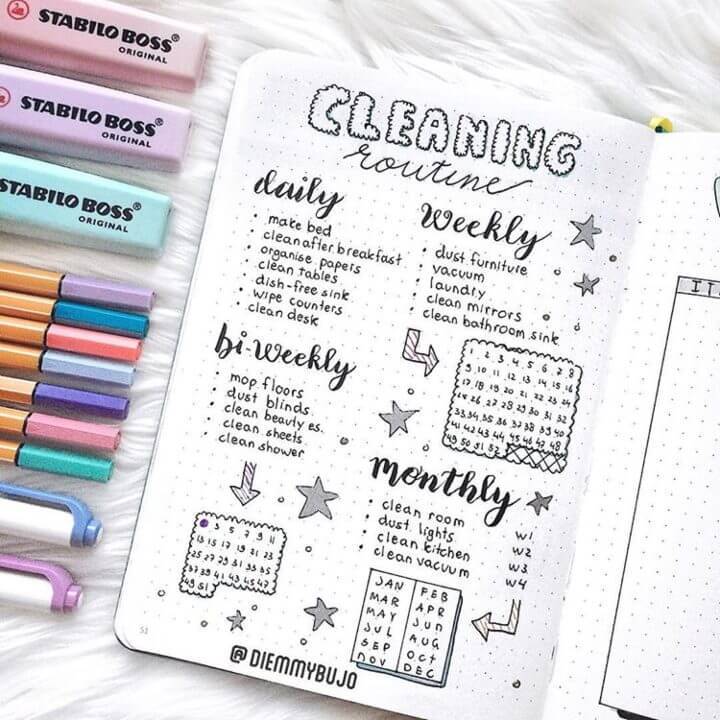 Cleaning Schedule Spreads Bullet Journal