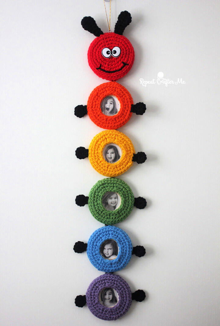 Crochet Caterpillar Picture Frame Wall Hanging